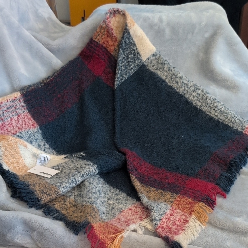 Colorful Plaid Fringe Blanket Scarf